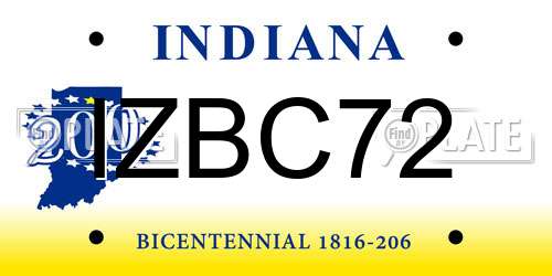 IZBC72 Indiana License Plate