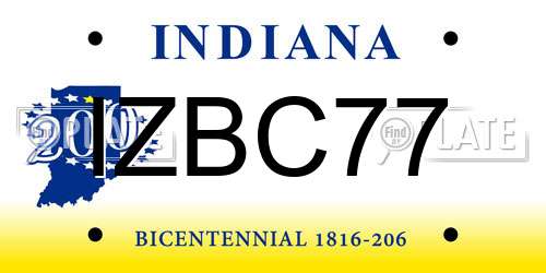 IZBC77 Indiana License Plate