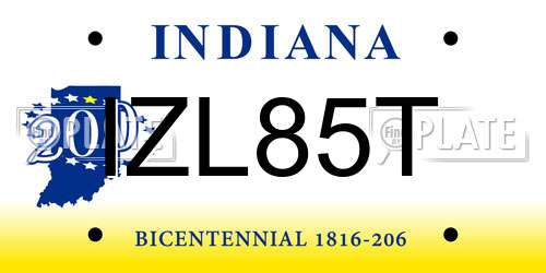IZL85T Indiana License Plate