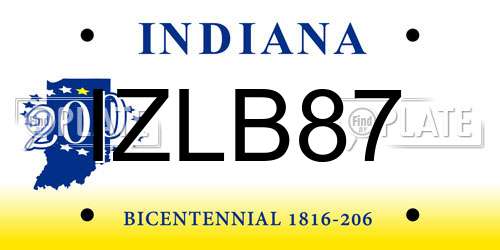 IZLB87 Indiana License Plate