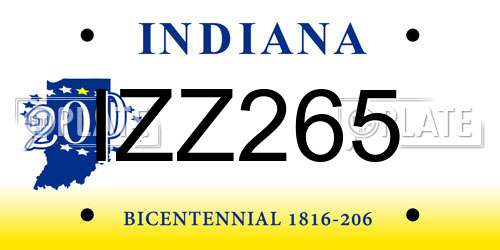 IZZ265 Indiana License Plate