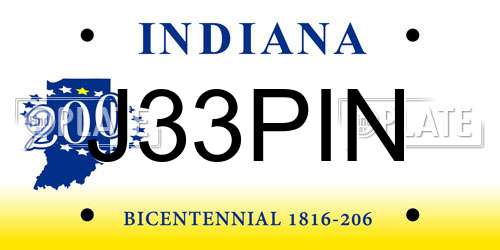 J33PIN Indiana License Plate
