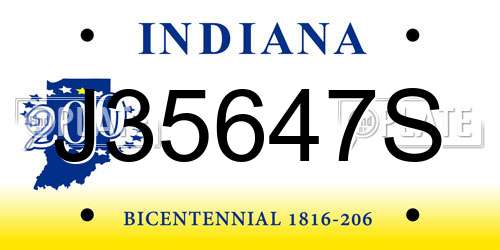 J35647S Indiana License Plate