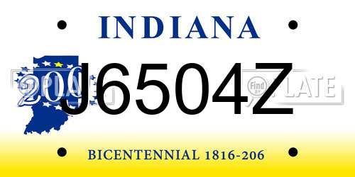 J6504Z Indiana License Plate