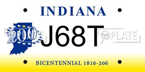 J68T Indiana License Plate