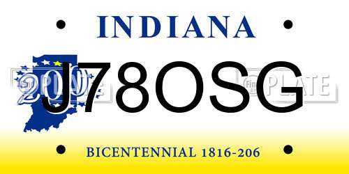 J78OSG Indiana License Plate