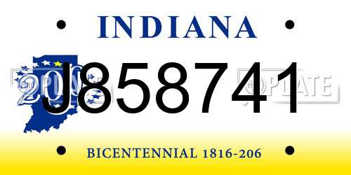 J858741 Indiana License Plate