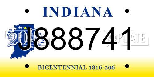 J888741 Indiana License Plate