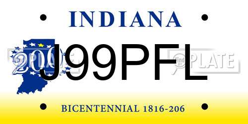J99PFL Indiana License Plate