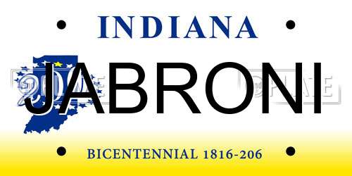JABRONI Indiana License Plate