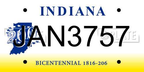 JAN3757 Indiana License Plate