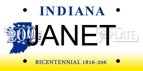 JANET Indiana License Plate
