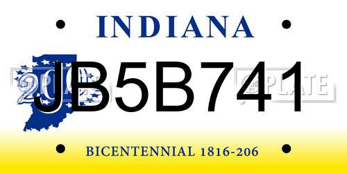 JB5B741 Indiana License Plate