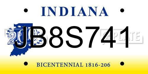 JB8S741 Indiana License Plate
