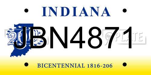 JBN4871 Indiana License Plate