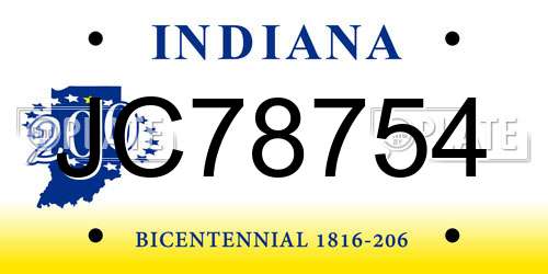 JC78754 Indiana License Plate