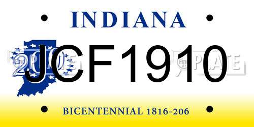 JCF1910 Indiana License Plate