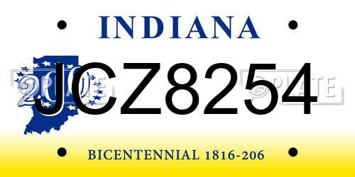 JCZ8254 Indiana License Plate