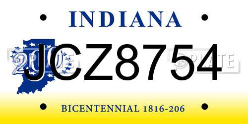 JCZ8754 Indiana License Plate