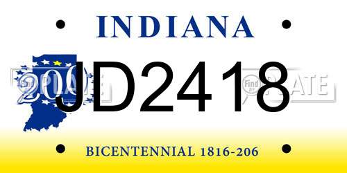 JD2418 Indiana License Plate