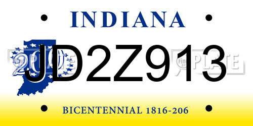 JD2Z913 Indiana License Plate
