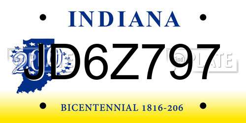 JD6Z797 Indiana License Plate