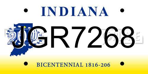 JGR7268 Indiana License Plate