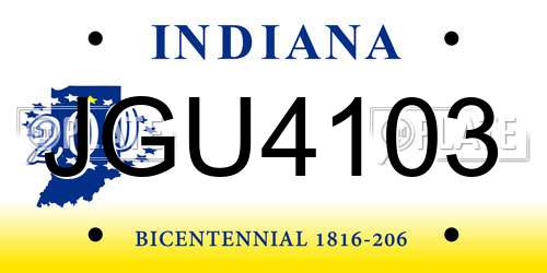 JGU4103 Indiana License Plate