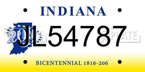 JL54787 Indiana License Plate