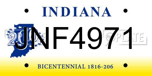 JNF4971 Indiana License Plate