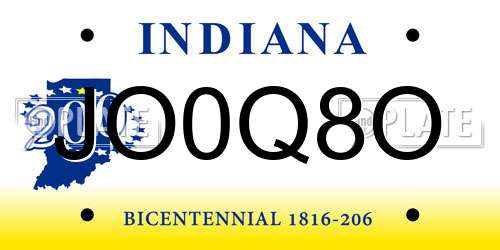 JO0Q8O Indiana License Plate