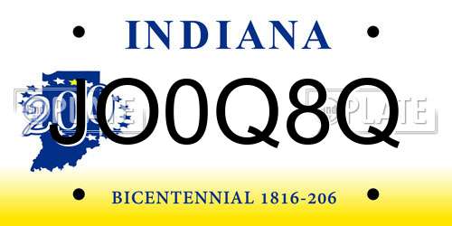 JO0Q8Q Indiana License Plate