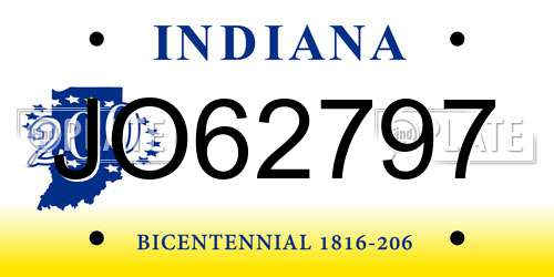 JO62797 Indiana License Plate
