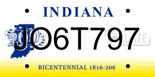 JO6T797 Indiana License Plate