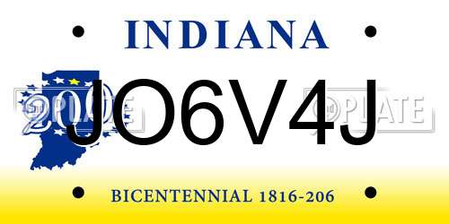 JO6V4J Indiana License Plate