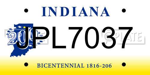 JPL7037 Indiana License Plate