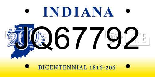 JQ67792 Indiana License Plate