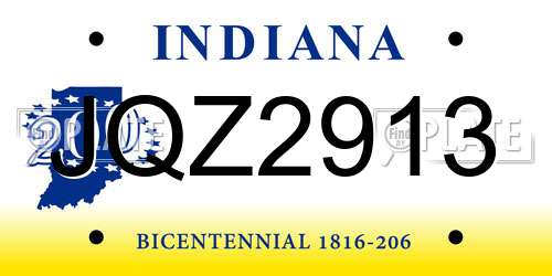 JQZ2913 Indiana License Plate