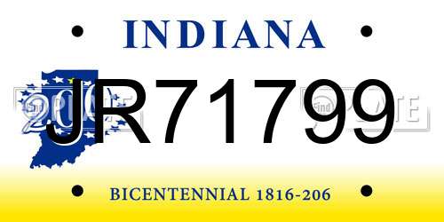 JR71799 Indiana License Plate