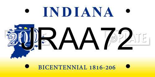 JRAA72 Indiana License Plate