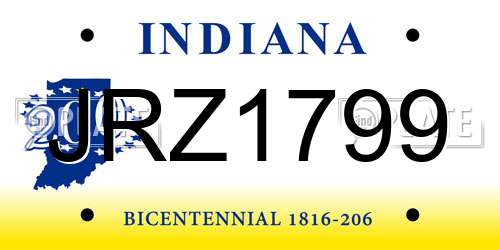 JRZ1799 Indiana License Plate