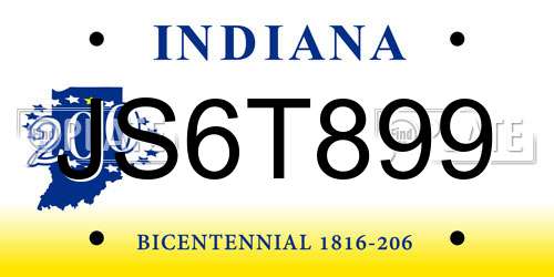 JS6T899 Indiana License Plate