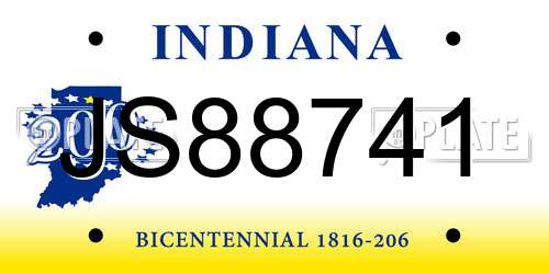 JS88741 Indiana License Plate