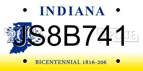 JS8B741 Indiana License Plate