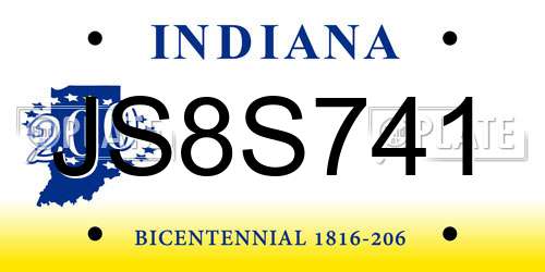 JS8S741 Indiana License Plate