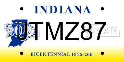JTMZ87 Indiana License Plate