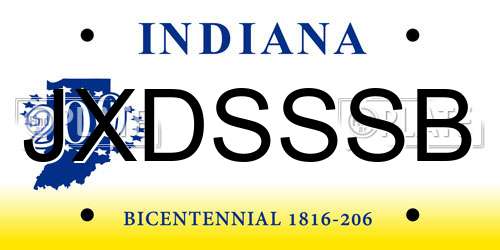 JXDSSSB Indiana License Plate