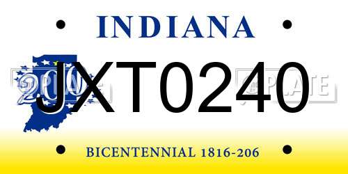 JXT0240 Indiana License Plate
