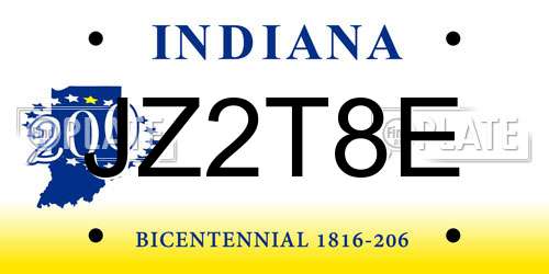 JZ2T8E Indiana License Plate