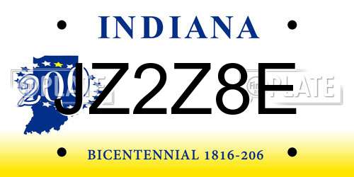 JZ2Z8E Indiana License Plate
